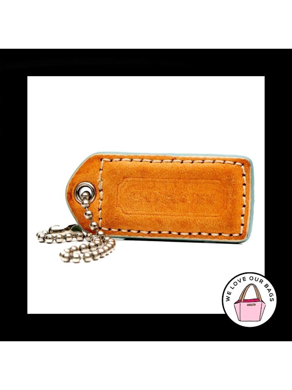2" Medium COACH Saddle Brown LEATHER Nickel Key Fob Bag Charm Keychain Hang Tag